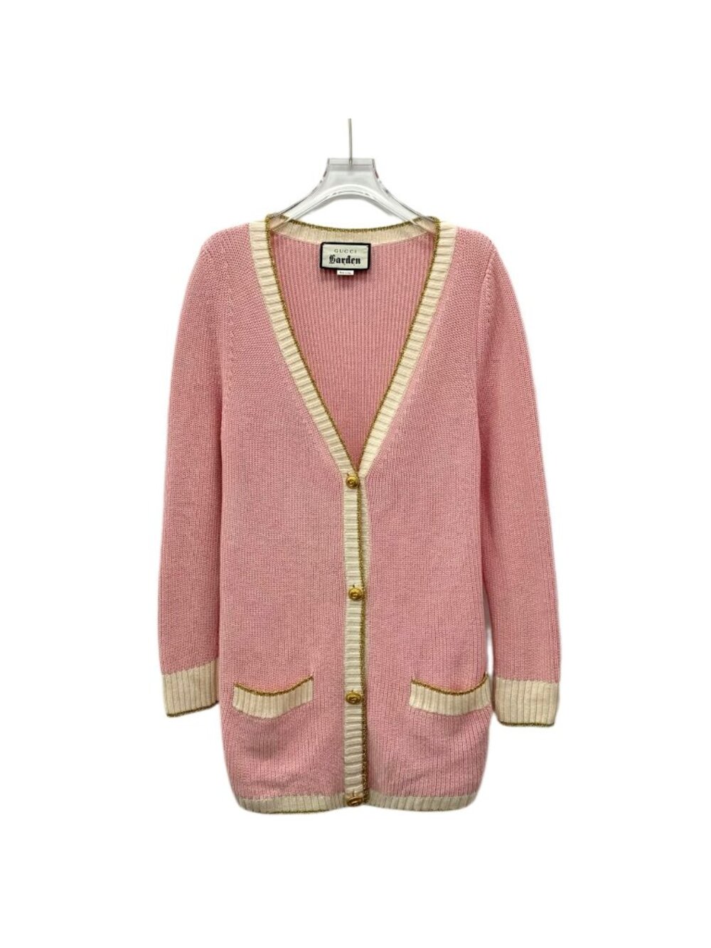 Gucci Pink Cotton V-Neck Single-Breasted Knit Cardigan